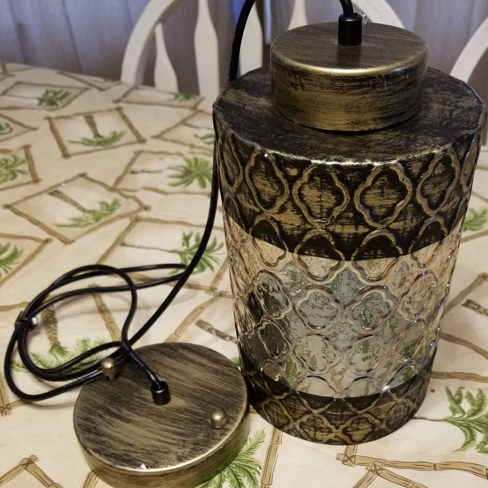 NIB Glass cylinder pendant light